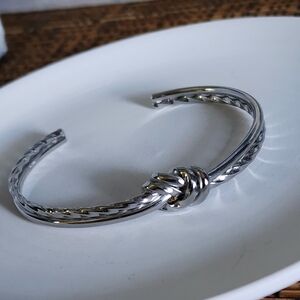 Silver Stainless Steel Knot Open Cuff Bangle Bracelet